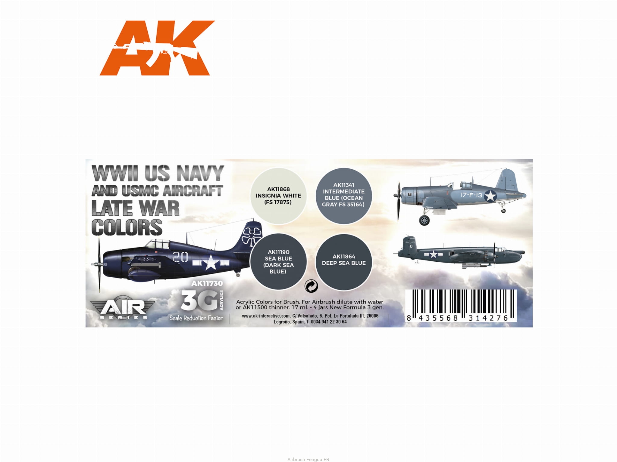 Peinture AK Acrylics 3Gen – Insignia White FS 17875 – Flacon 17ml – Pour Maquettes D'Avions