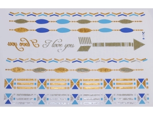 Gold Silver Blue | Jewelry Flash Tattoo stickers W-174C, 21x15cm